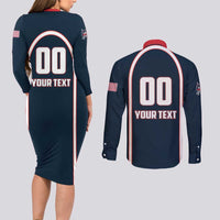 Custom USA 2025 Lacrosse Couples Matching Long Sleeve Bodycon Dress and Long Sleeve Button Shirt USA Growing the Game Blue Version