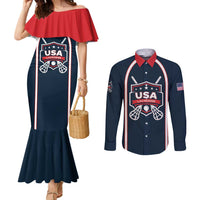 Custom USA 2025 Lacrosse Couples Matching Mermaid Dress and Long Sleeve Button Shirt USA Growing the Game Blue Version