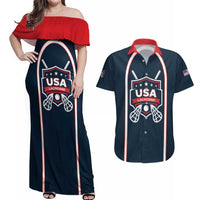 Custom USA 2025 Lacrosse Couples Matching Off Shoulder Maxi Dress and Hawaiian Shirt USA Growing the Game Blue Version