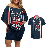 Custom USA 2025 Lacrosse Couples Matching Off Shoulder Short Dress and Hawaiian Shirt USA Growing the Game Blue Version