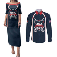 Custom USA 2025 Lacrosse Couples Matching Puletasi and Long Sleeve Button Shirt USA Growing the Game Blue Version