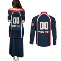 Custom USA 2025 Lacrosse Couples Matching Puletasi and Long Sleeve Button Shirt USA Growing the Game Blue Version