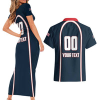 Custom USA 2025 Lacrosse Couples Matching Short Sleeve Bodycon Dress and Hawaiian Shirt USA Growing the Game Blue Version