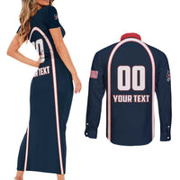 Custom USA 2025 Lacrosse Couples Matching Short Sleeve Bodycon Dress and Long Sleeve Button Shirt USA Growing the Game Blue Version