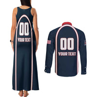 Custom USA 2025 Lacrosse Couples Matching Tank Maxi Dress and Long Sleeve Button Shirt USA Growing the Game Blue Version