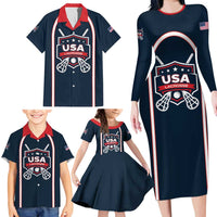 Custom USA 2025 Lacrosse Family Matching Long Sleeve Bodycon Dress and Hawaiian Shirt USA Growing the Game Blue Version