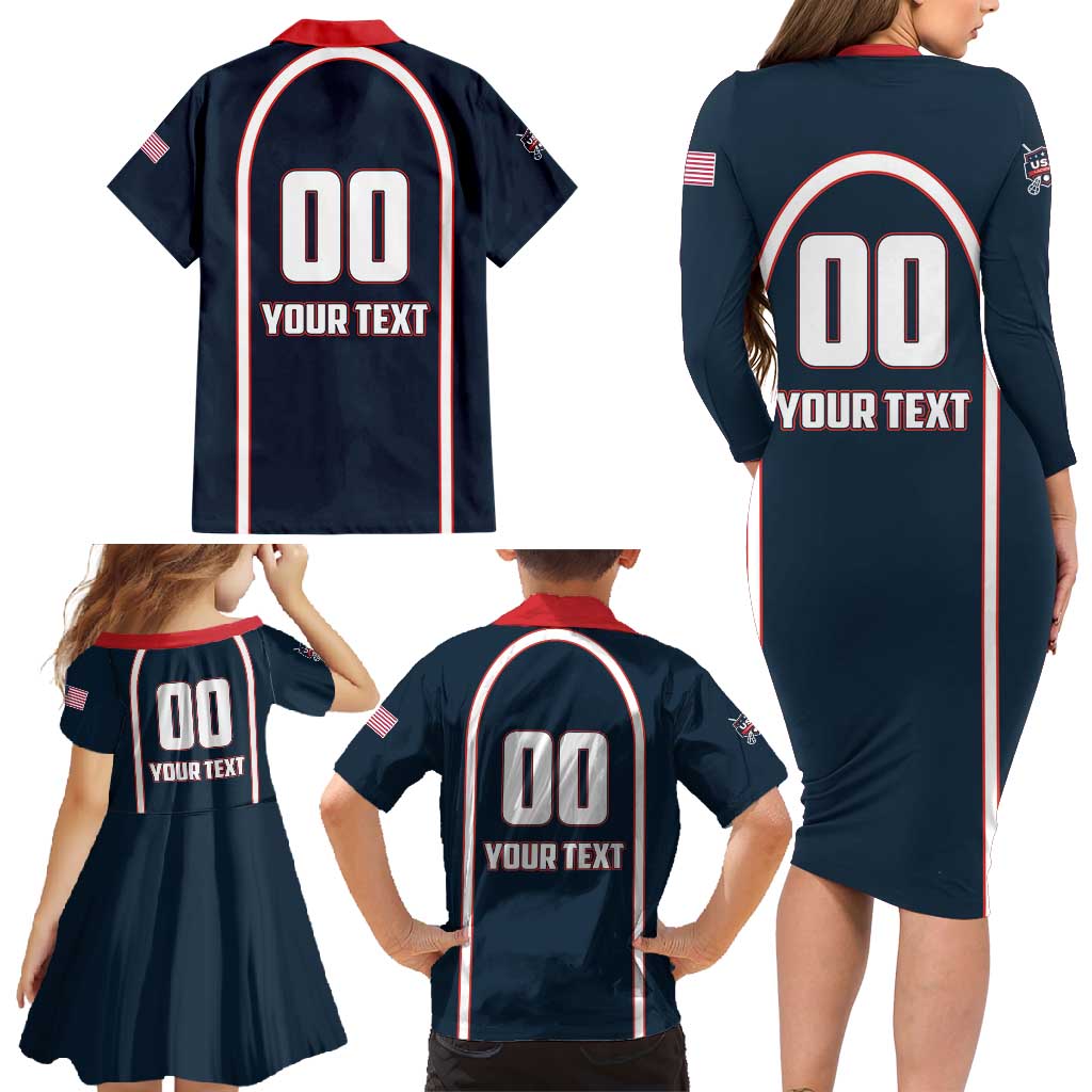 Custom USA 2025 Lacrosse Family Matching Long Sleeve Bodycon Dress and Hawaiian Shirt USA Growing the Game Blue Version
