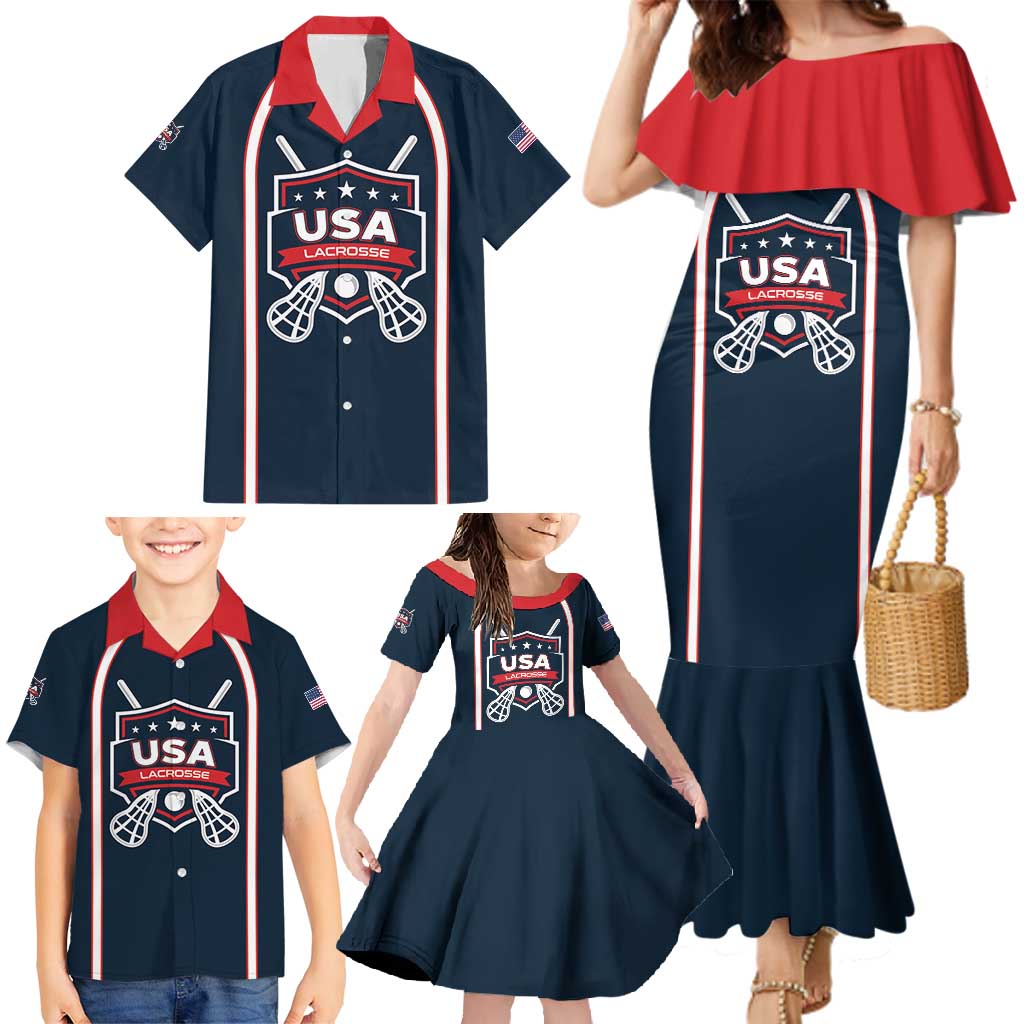 Custom USA 2025 Lacrosse Family Matching Mermaid Dress and Hawaiian Shirt USA Growing the Game Blue Version