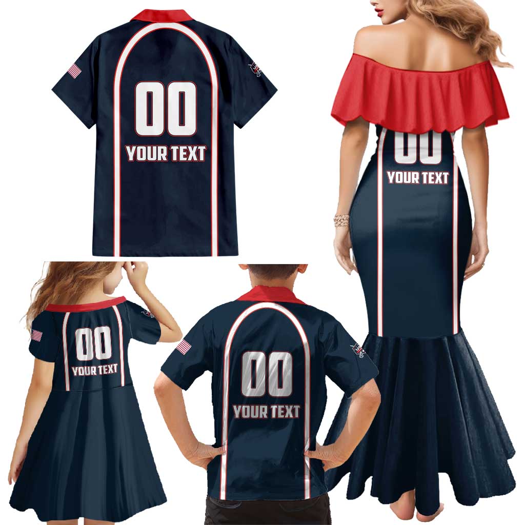 Custom USA 2025 Lacrosse Family Matching Mermaid Dress and Hawaiian Shirt USA Growing the Game Blue Version