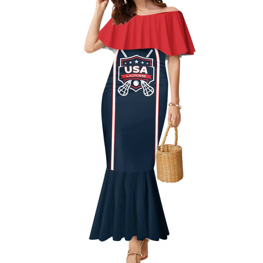 Custom USA 2025 Lacrosse Family Matching Mermaid Dress and Hawaiian Shirt USA Growing the Game Blue Version