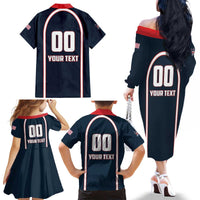Custom USA 2025 Lacrosse Family Matching Off The Shoulder Long Sleeve Dress and Hawaiian Shirt USA Growing the Game Blue Version