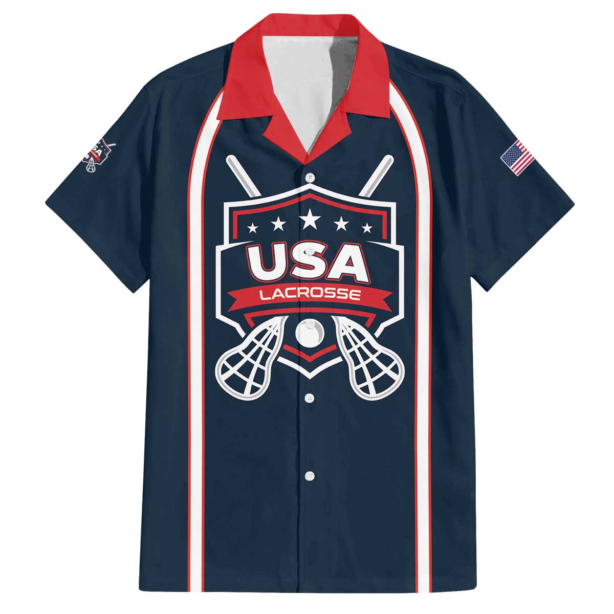 Custom USA 2025 Lacrosse Family Matching Off The Shoulder Long Sleeve Dress and Hawaiian Shirt USA Growing the Game Blue Version
