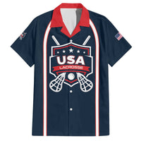Custom USA 2025 Lacrosse Family Matching Off The Shoulder Long Sleeve Dress and Hawaiian Shirt USA Growing the Game Blue Version