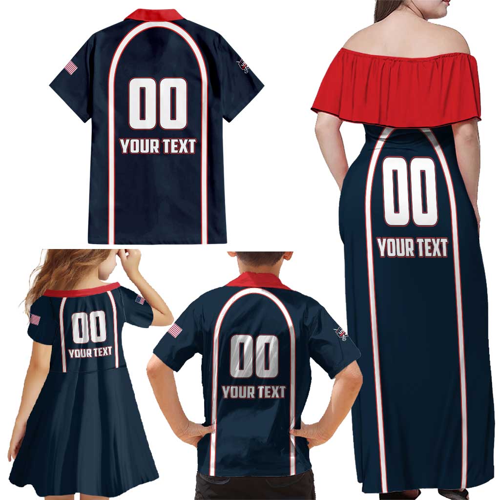 Custom USA 2025 Lacrosse Family Matching Off Shoulder Maxi Dress and Hawaiian Shirt USA Growing the Game Blue Version