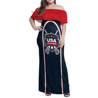 Custom USA 2025 Lacrosse Family Matching Off Shoulder Maxi Dress and Hawaiian Shirt USA Growing the Game Blue Version