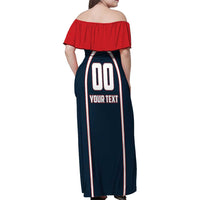 Custom USA 2025 Lacrosse Family Matching Off Shoulder Maxi Dress and Hawaiian Shirt USA Growing the Game Blue Version