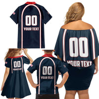 Custom USA 2025 Lacrosse Family Matching Off Shoulder Short Dress and Hawaiian Shirt USA Growing the Game Blue Version
