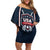 Custom USA 2025 Lacrosse Family Matching Off Shoulder Short Dress and Hawaiian Shirt USA Growing the Game Blue Version