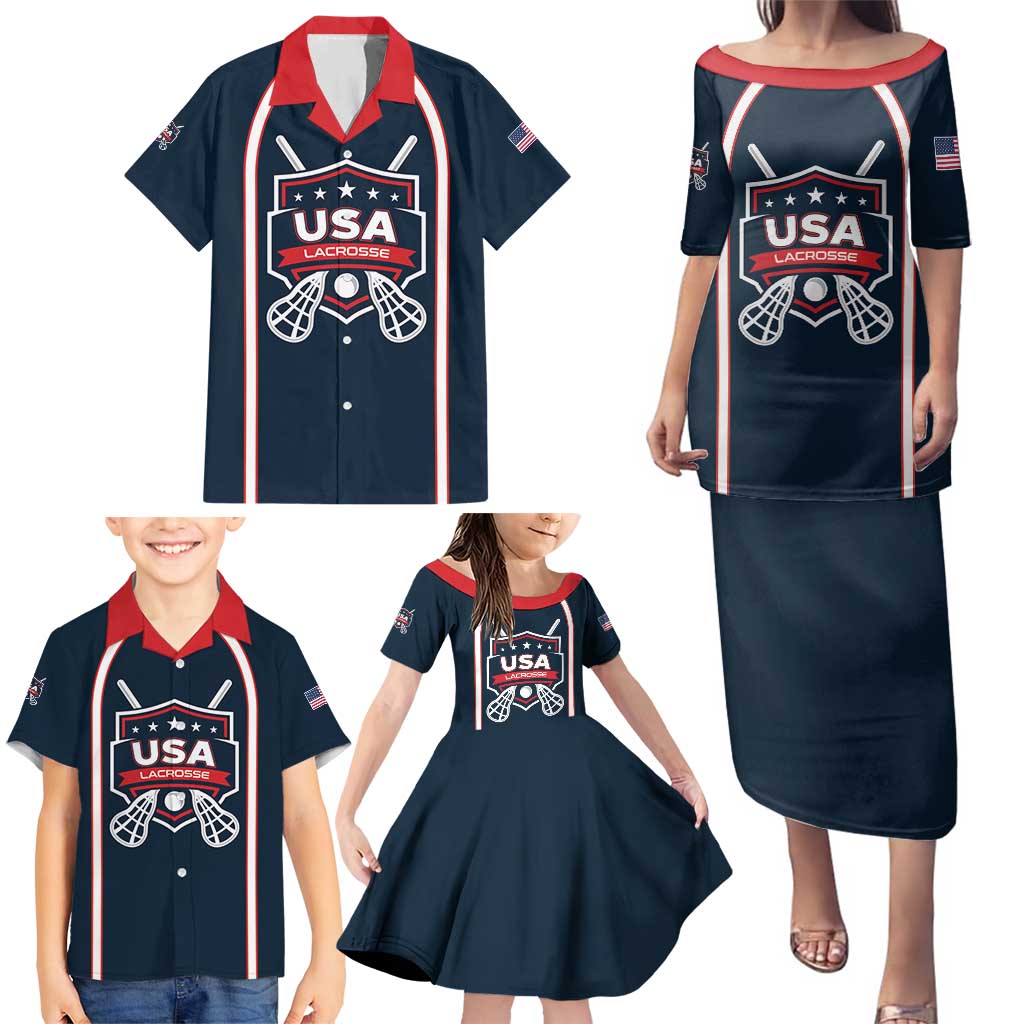 Custom USA 2025 Lacrosse Family Matching Puletasi and Hawaiian Shirt USA Growing the Game Blue Version