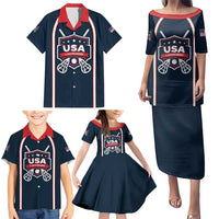 Custom USA 2025 Lacrosse Family Matching Puletasi and Hawaiian Shirt USA Growing the Game Blue Version