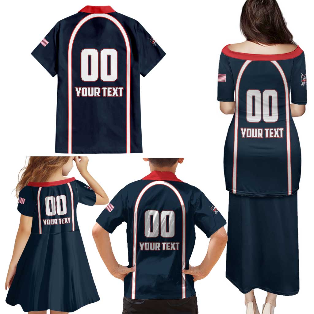 Custom USA 2025 Lacrosse Family Matching Puletasi and Hawaiian Shirt USA Growing the Game Blue Version