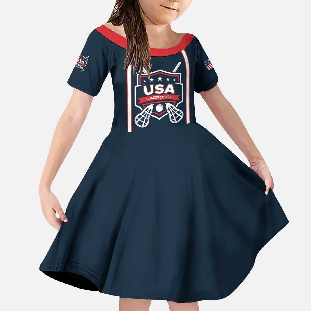 Custom USA 2025 Lacrosse Family Matching Short Sleeve Bodycon Dress and Hawaiian Shirt USA Growing the Game Blue Version