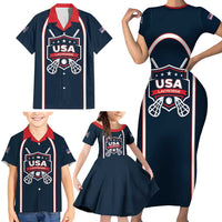 Custom USA 2025 Lacrosse Family Matching Short Sleeve Bodycon Dress and Hawaiian Shirt USA Growing the Game Blue Version