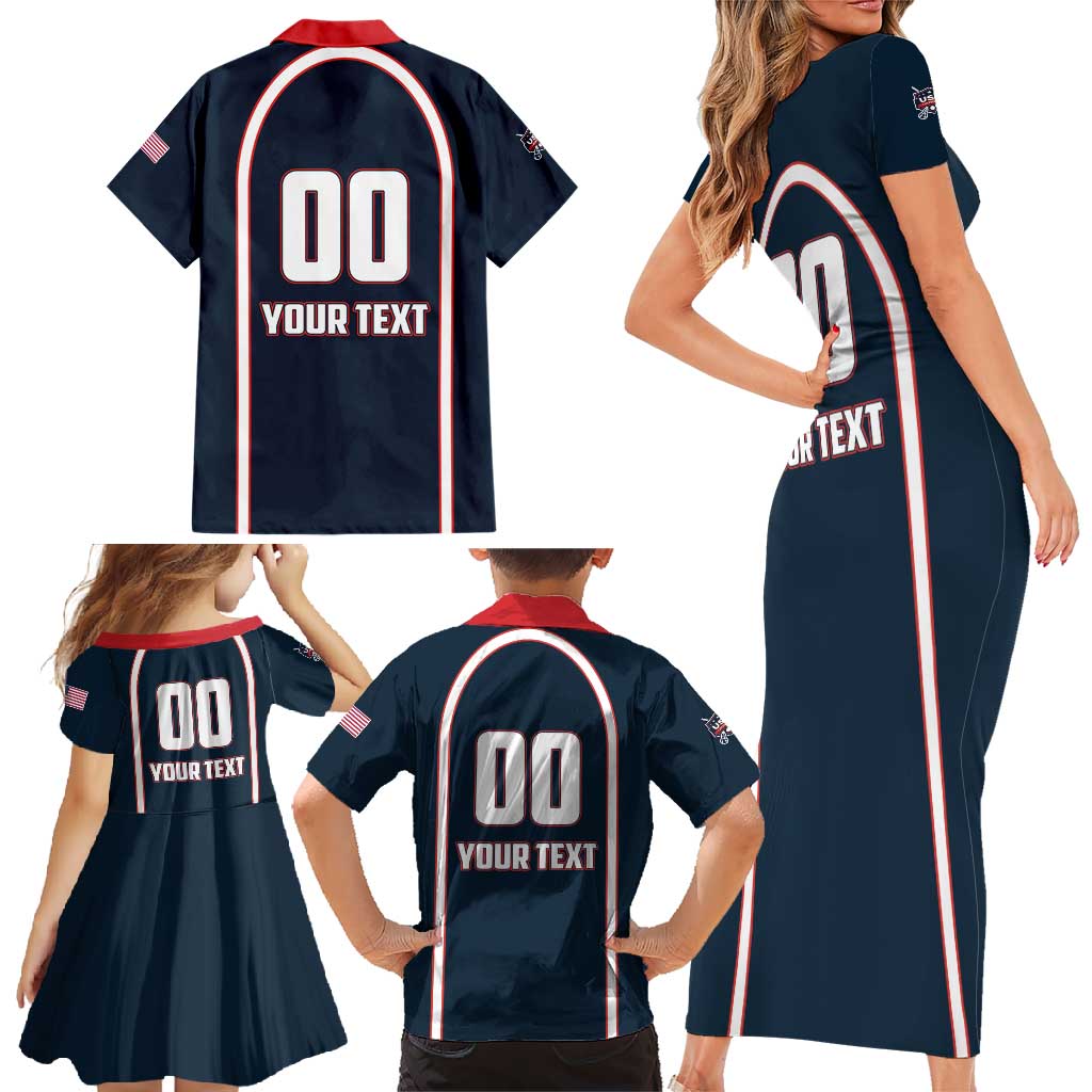 Custom USA 2025 Lacrosse Family Matching Short Sleeve Bodycon Dress and Hawaiian Shirt USA Growing the Game Blue Version