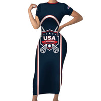 Custom USA 2025 Lacrosse Family Matching Short Sleeve Bodycon Dress and Hawaiian Shirt USA Growing the Game Blue Version