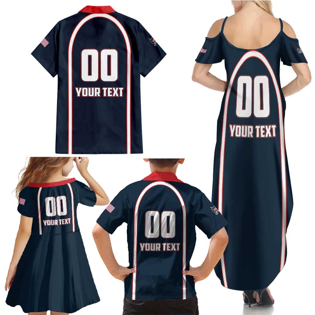 Custom USA 2025 Lacrosse Family Matching Summer Maxi Dress and Hawaiian Shirt USA Growing the Game Blue Version