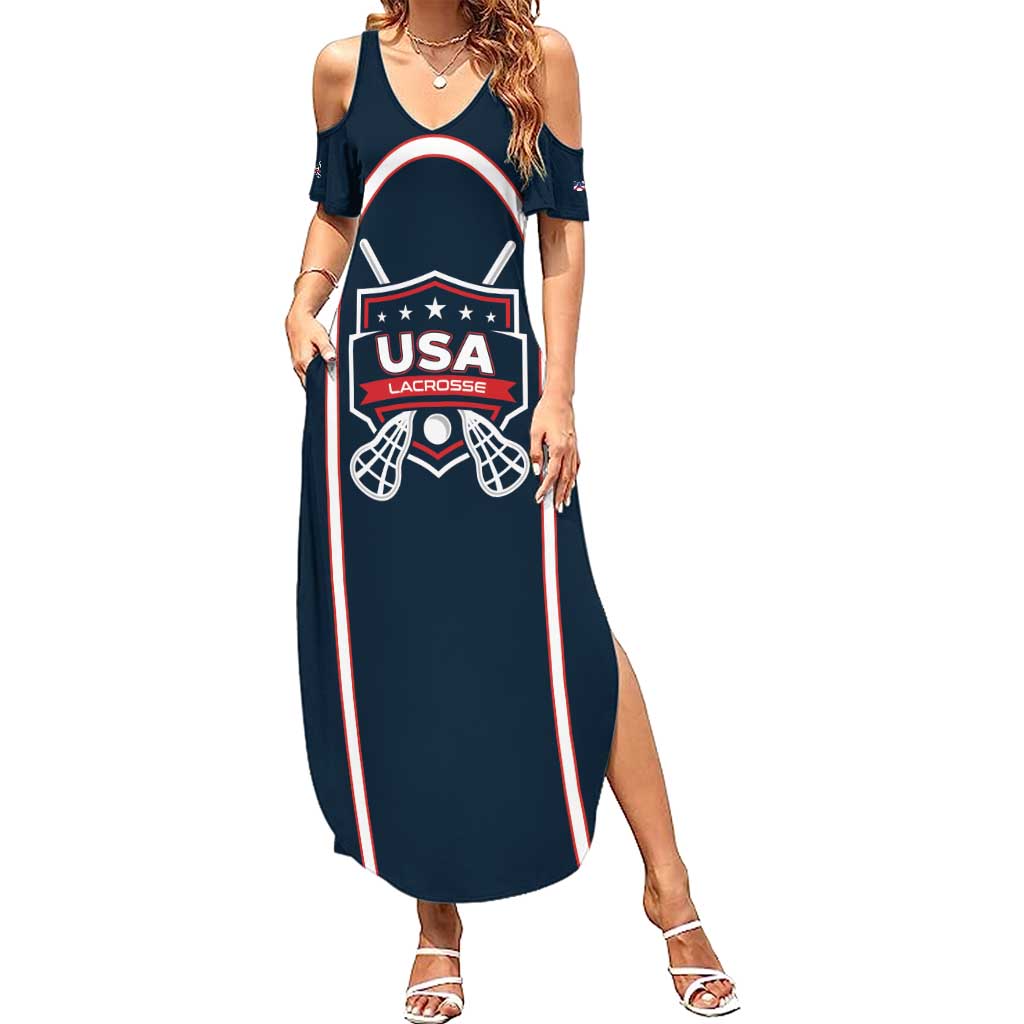 Custom USA 2025 Lacrosse Family Matching Summer Maxi Dress and Hawaiian Shirt USA Growing the Game Blue Version