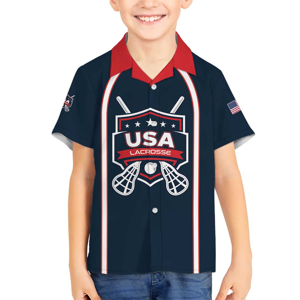 Custom USA 2025 Lacrosse Family Matching Summer Maxi Dress and Hawaiian Shirt USA Growing the Game Blue Version