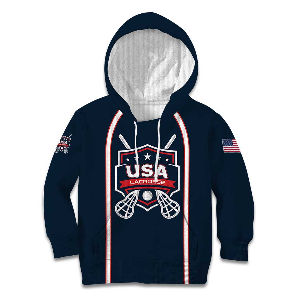 Custom USA 2025 Lacrosse Kid Hoodie USA Growing the Game Blue Version