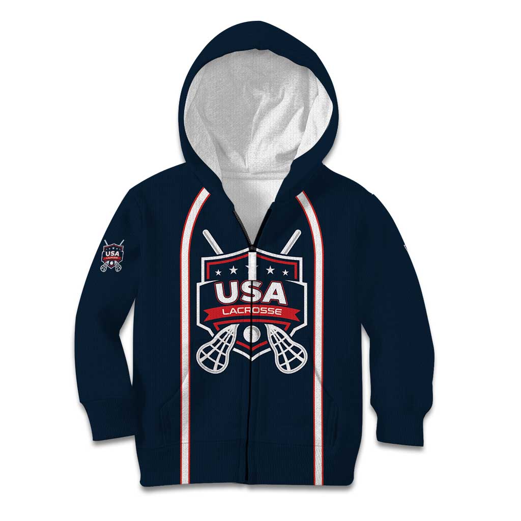 Custom USA 2025 Lacrosse Kid Hoodie USA Growing the Game Blue Version