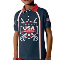 Custom USA 2025 Lacrosse Kid Polo Shirt USA Growing the Game Blue Version