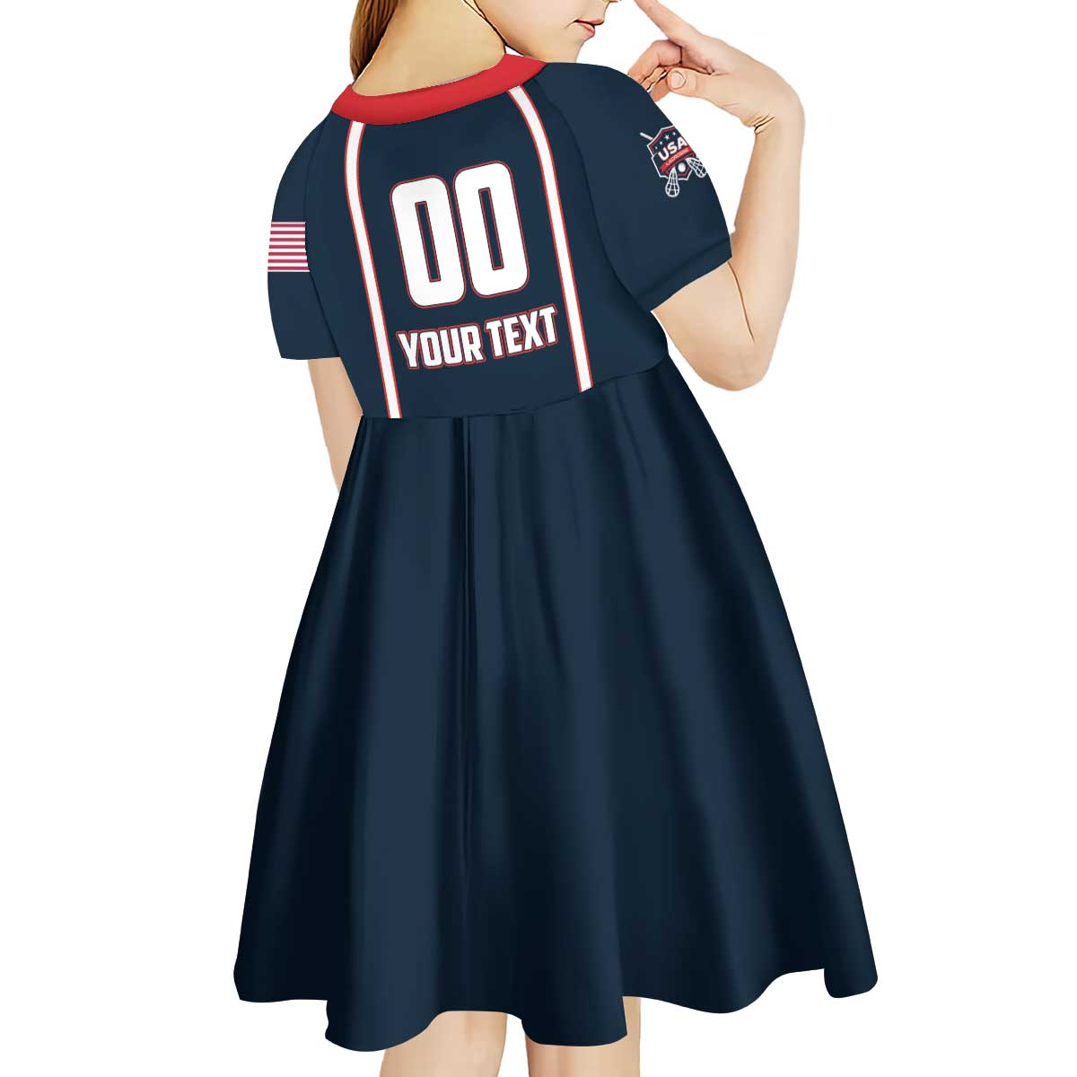 Custom USA 2025 Lacrosse Kid Short Sleeve Dress USA Growing the Game Blue Version