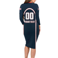 Custom USA 2025 Lacrosse Long Sleeve Bodycon Dress USA Growing the Game Blue Version