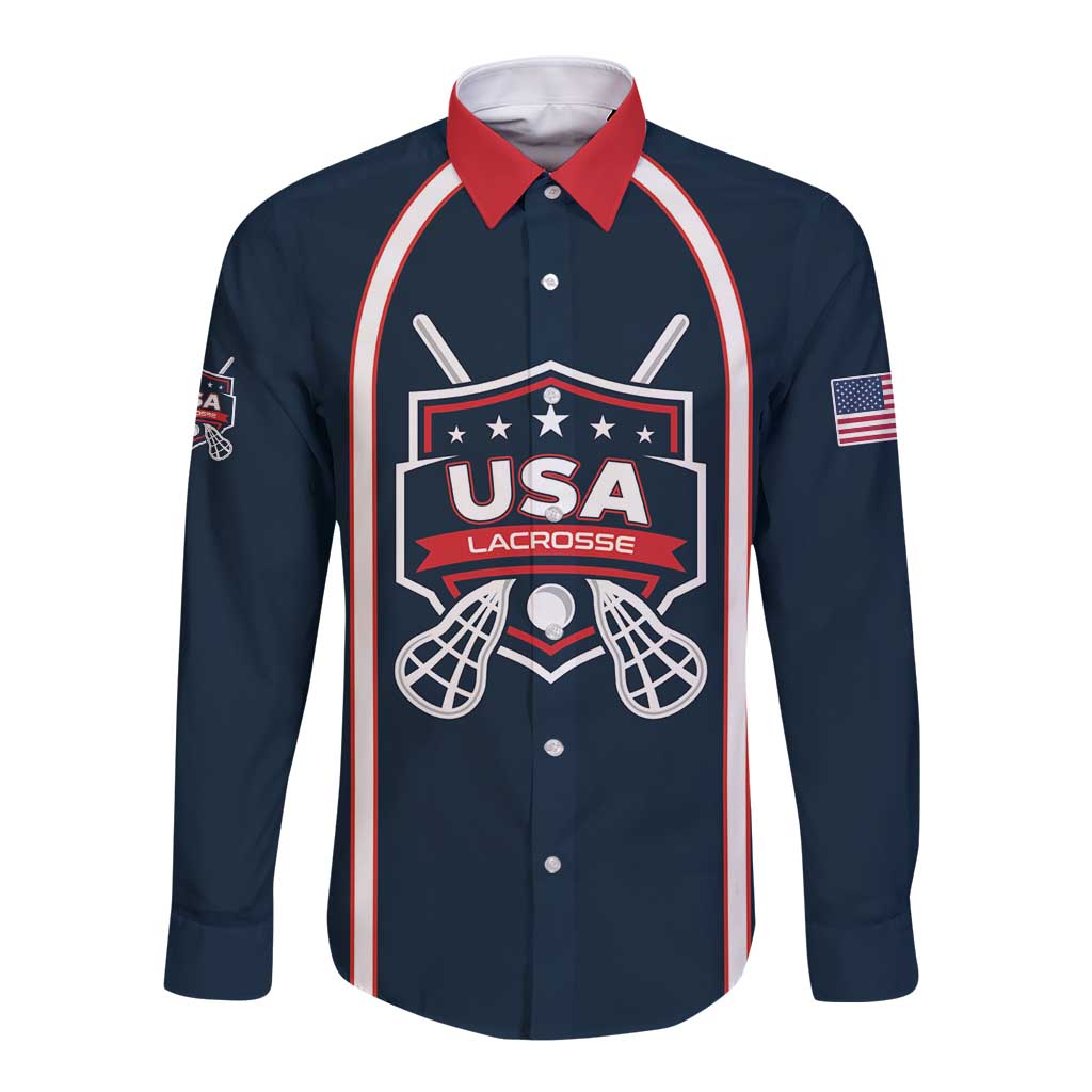 Custom USA 2025 Lacrosse Long Sleeve Button Shirt USA Growing the Game Blue Version