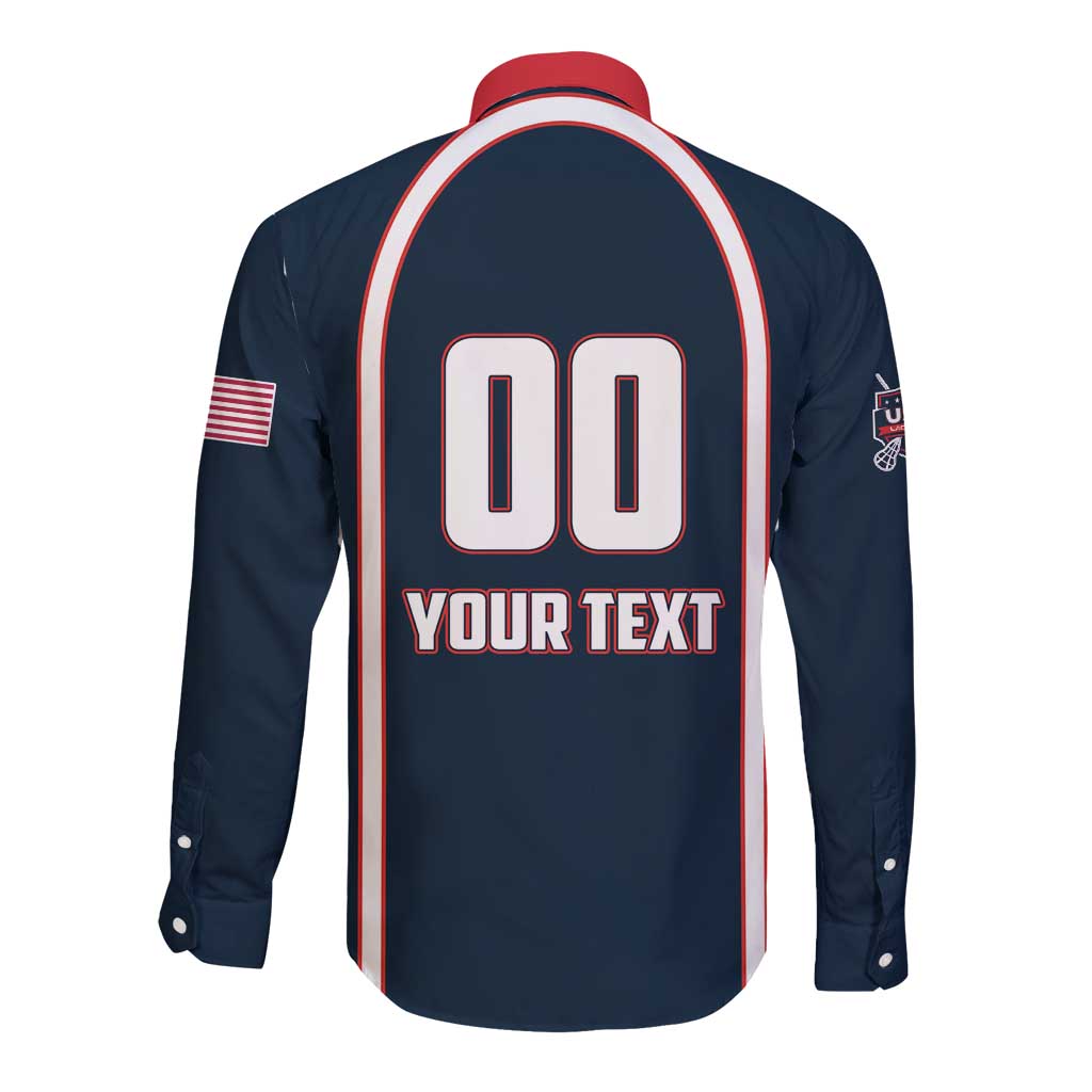 Custom USA 2025 Lacrosse Long Sleeve Button Shirt USA Growing the Game Blue Version