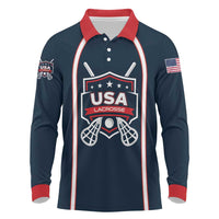 Custom USA 2025 Lacrosse Long Sleeve Polo Shirt USA Growing the Game Blue Version
