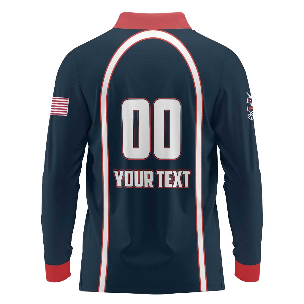 Custom USA 2025 Lacrosse Long Sleeve Polo Shirt USA Growing the Game Blue Version