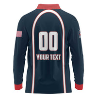 Custom USA 2025 Lacrosse Long Sleeve Polo Shirt USA Growing the Game Blue Version