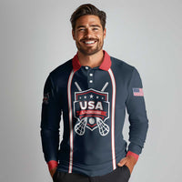 Custom USA 2025 Lacrosse Long Sleeve Polo Shirt USA Growing the Game Blue Version