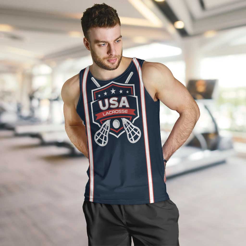 Custom USA 2025 Lacrosse Men Tank Top USA Growing the Game Blue Version