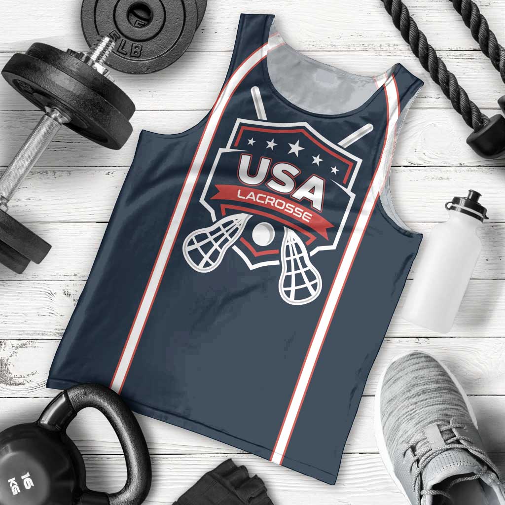 Custom USA 2025 Lacrosse Men Tank Top USA Growing the Game Blue Version