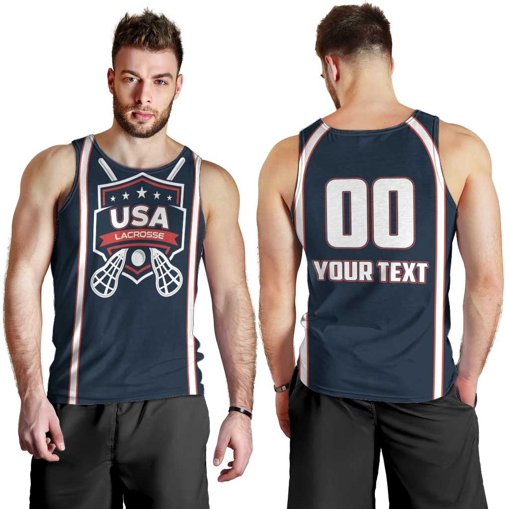 Custom USA 2025 Lacrosse Men Tank Top USA Growing the Game Blue Version