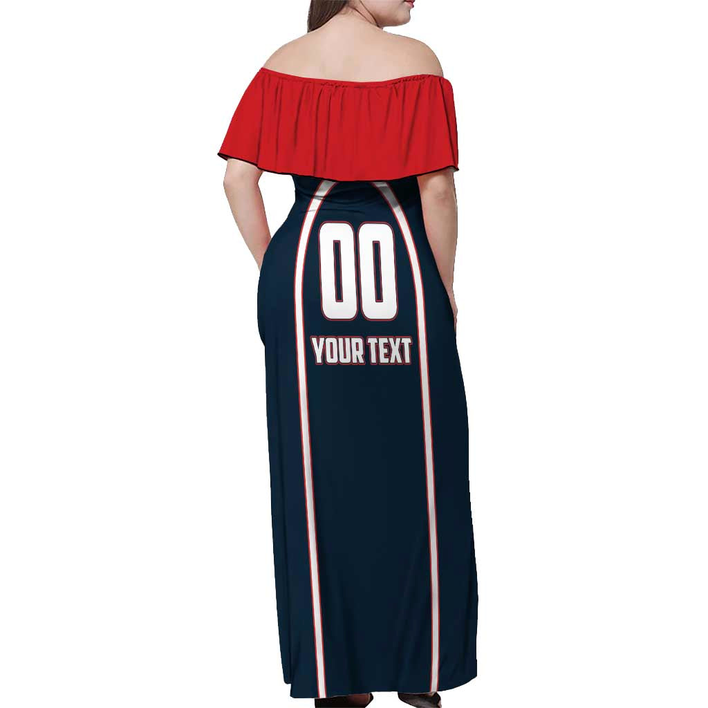 Custom USA 2025 Lacrosse Off Shoulder Maxi Dress USA Growing the Game Blue Version