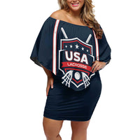 Custom USA 2025 Lacrosse Off Shoulder Short Dress USA Growing the Game Blue Version