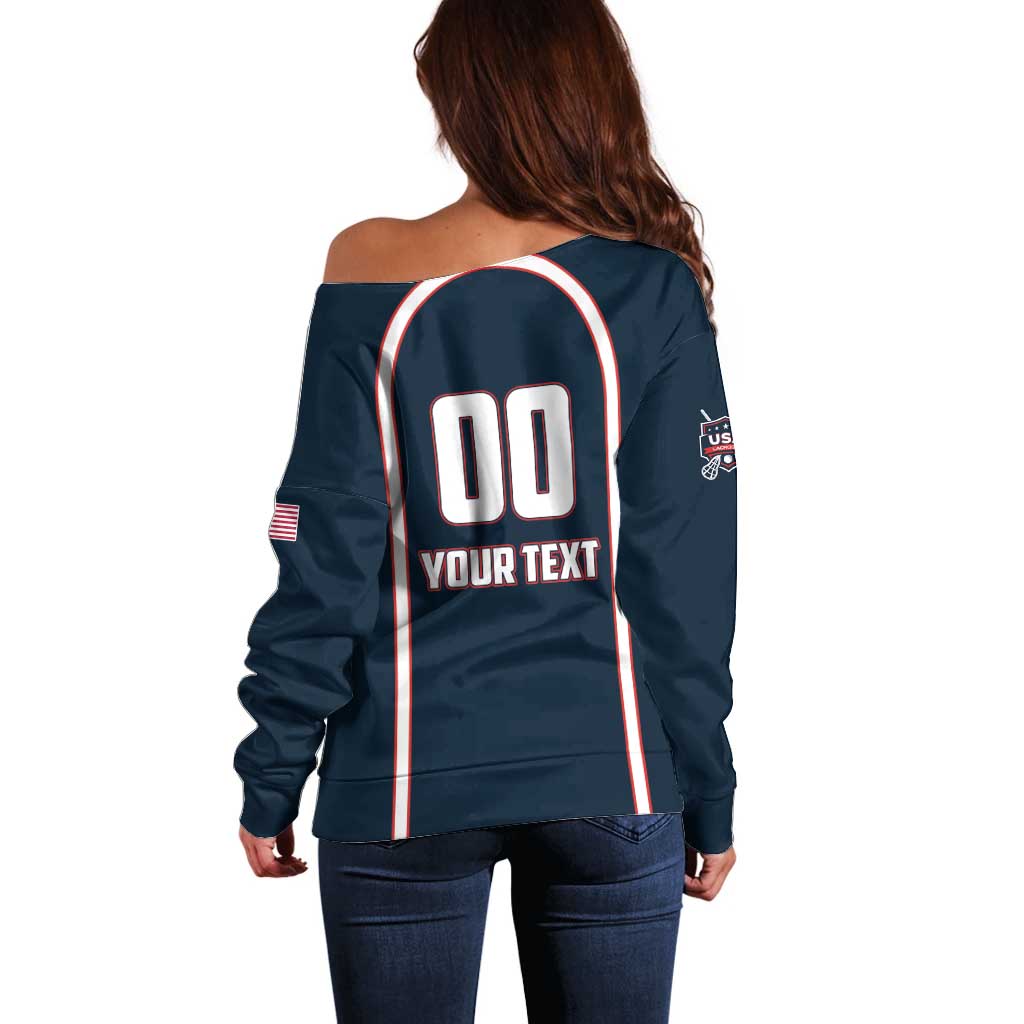 Custom USA 2025 Lacrosse Off Shoulder Sweater USA Growing the Game Blue Version