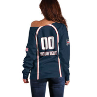 Custom USA 2025 Lacrosse Off Shoulder Sweater USA Growing the Game Blue Version